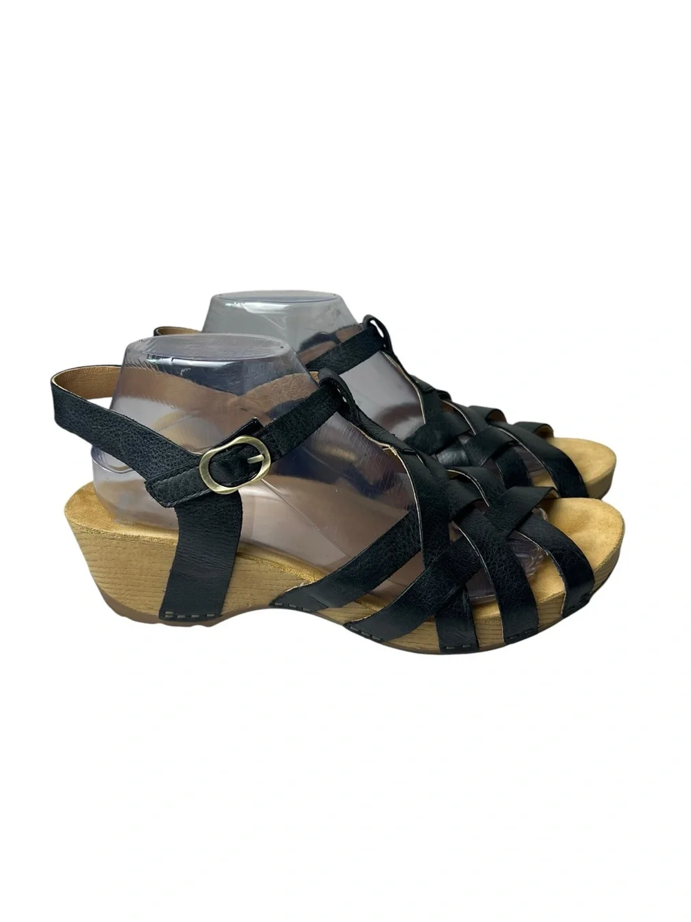 Dansko Tinley Black Leather Wedge Strappy Fisherman Sandals Size 41 (10.5-11)